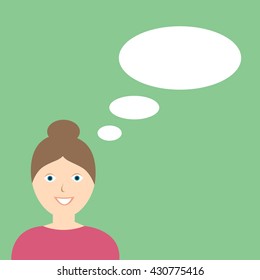 Simple vector woman with think/speak bubble over her head.
