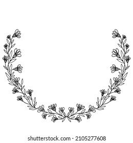 simple vector wreath, baroque frame border with abstract flowers and branches on a white background
