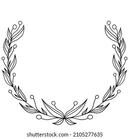 simple vector wreath vintage Baroque frame border with leaves drawn with black on a white background