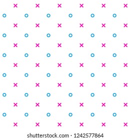simple vector xo pattern blue and pink on white, cross and circle