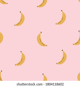 Simple vector yellow banana pattern with pink background