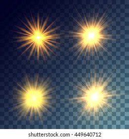 Simple vector yellow and bright suns on transparent background. Release clipping mask for work.