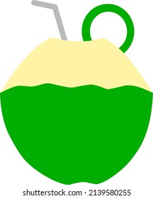 Simple vector young coconut, with a straw.