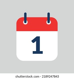 Simple vectorized and editable calendar flat icon saved in eps 10, marking day 1.