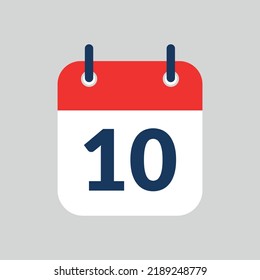 Simple vectorized and editable calendar flat icon saved in eps 10, marking day 10.