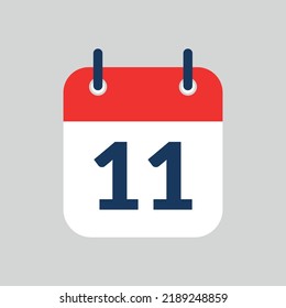 Simple vectorized and editable calendar flat icon saved in eps 10, marking day 11.