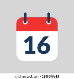 Simple vectorized and editable calendar flat icon saved in eps 10, marking day 16.