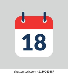 Simple vectorized and editable calendar flat icon saved in eps 10, marking day 18.