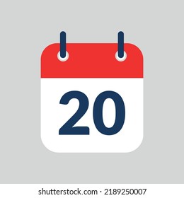 Simple vectorized and editable calendar flat icon saved in eps 10, marking day 20.