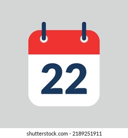 Simple vectorized and editable calendar flat icon saved in eps 10, marking day 22.