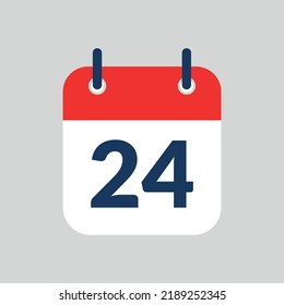 Simple vectorized and editable calendar flat icon saved in eps 10, marking day 24.