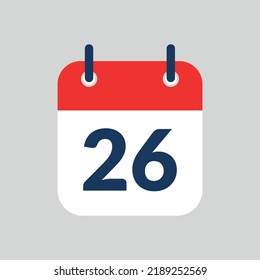 Simple vectorized and editable calendar flat icon saved in eps 10, marking day 26.