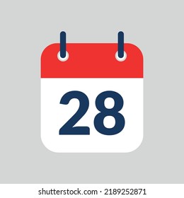 Simple vectorized and editable calendar flat icon saved in eps 10, marking day 28.