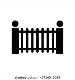 Ilustração em estilo vetorial simples de uma cerca de estacas clássica em preto e branco, com duas hastes redondas e trilhos horizontais em um pano de fundo limpo.