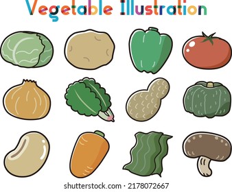 Simple vegetable character illustration set