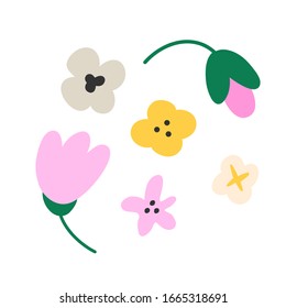 SImple vegetable flowers, collection of isolated vector drawings