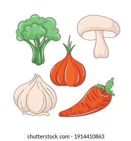Ilustración vectorial simple de verduras coloreadas. aislado con estilo dibujado a mano 