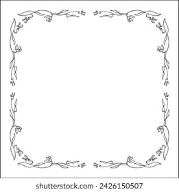 Simple vegetal floral frame with leaves and flowers, decorative corners for greeting cards, banners, business cards, invitations, menus. Isolated vector illustration.	
