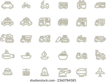 Simple vehicle color shadow icon set yellow