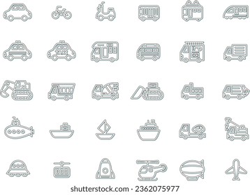 Simple vehicle color shadow icon set light blue