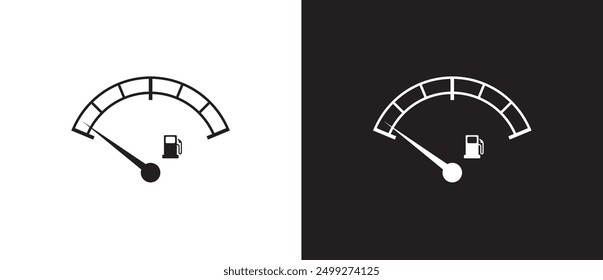 Icono simple del indicador de combustible del vehículo en forma de línea, icono plano lleno y vacío, ícono plano del medidor de gas y combustible, ícono de la boquilla de la bomba de combustible, Ilustración vectorial del tanque de gas sobre fondo blanco y negro. Eps10