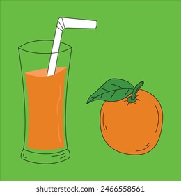 simple vektor art orange juice and fruit in glass