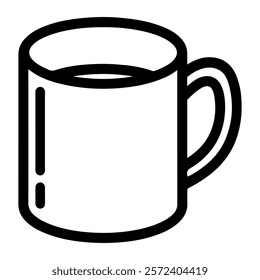 A simple vektor line drawing of a mug with a handle, filled with liquid.