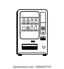 Ícone vetor de máquina de venda automática simples, ilustração de arte de linha de um dispensador automático de alimentos e bebidas para um projeto de varejo.