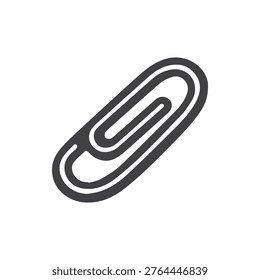 A simple and versatile gray paper clip icon representing document attachment organization and essential office supplies on a clean white background.