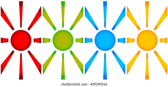 Simple vertical banners with sun symbol. Monochrome sunburst, starburst elements.