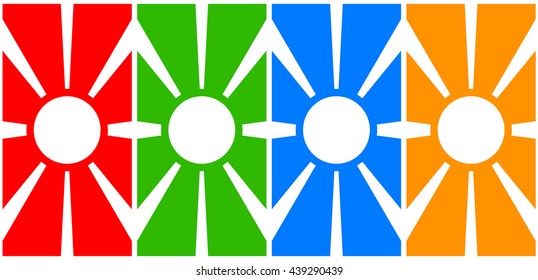 Simple vertical banners with sun symbol. Monochrome sunburst, starburst elements.