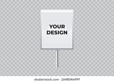 Simple vertical blank sign mockup on stick with placeholder text. Ideal for advertising, label design, and presentation mockups.