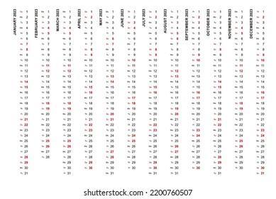 Simple vertical calendar template year 2023. Vertical vector calendar.