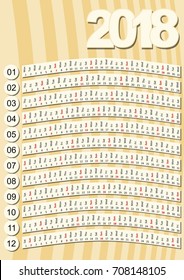 Simple vertical calendar in unusual design. Retro beige backgrtound, Months in horizontal stripes, minimalist design with place for company presentation, vector EPS 10
