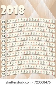 Simple vertical calendar in unusual design. Months in horizontal stripes, minimalist design with place for company presentation, vector EPS 10