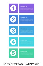 Simple vertical infographic template with 5 steps or options. Step-by-step instruction or template for reports and presentations