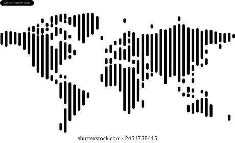 Simple vertical line map of the world, vector white background