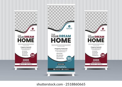 Design simples de banner de enrolar vertical com formas mínimas