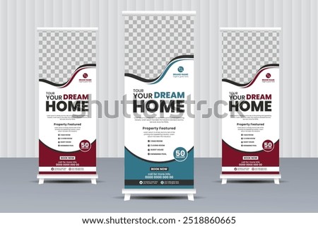Simple vertical real estate roll up banner design with minimal shapes