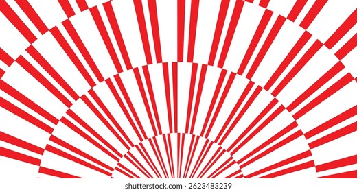 simple vertical red, white line arc pattern design.