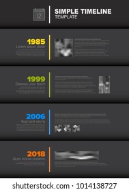 Simple vertical timeline template with big years and photo placeholders - dark version
