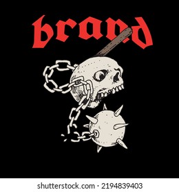 diseño simple pero muy fresco, calavera con armas destructivas, muy adecuado para mercadería de ropa, u otras mercaderías.