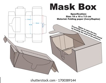 simple but very interesting mask box.  attached with a zipper knife to open the box.  practically can be opened and closed by hooking the ends of the patterns