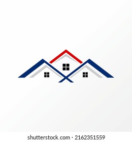 Simple and very unique three roof house middle or center and side windows image graphic icon logo design abstract concept vector stock. Can be used as a symbol related to property or home