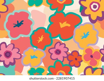 simple vibrant flat color floral pattern. flat design perfect for textiles and decoration