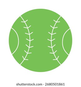 Una ilustración plana simple y vibrante de un béisbol o softbol verde. Este icono deportivo es perfecto para diseños relacionados con el juego, logotipos de equipo y temas deportivos.
