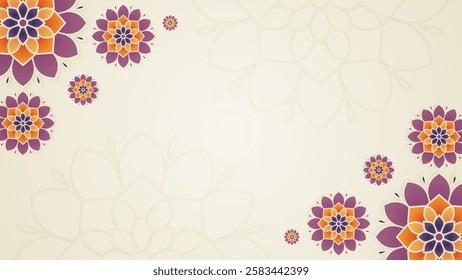 Simple Vibrant Floral Mandala Horizontal Background with Layered Symmetry Elements In a Warm Toned Color Accents