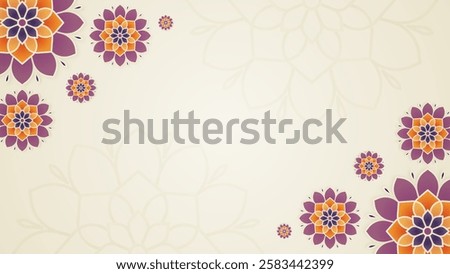 Simple Vibrant Floral Mandala Horizontal Background with Layered Symmetry Elements In a Warm Toned Color Accents