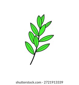 Ilustración de primavera de hoja verde simple y vibrante. Diseño limpio y minimalista sobre un fondo blanco. Ideal para temas de naturaleza, botánicos o ecológicos. Fresco, orgánico y versátil.