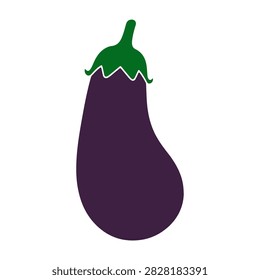 Simple and vibrant illustration of an eggplant with a green stem, emphasizing clean lines and bold color contrast for modern design projects.